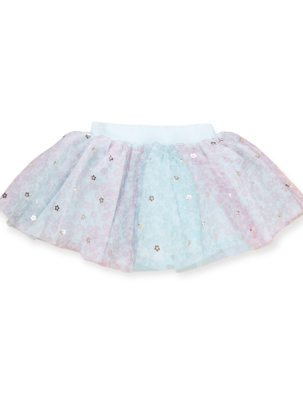 Huxbaby Pastel Pink and Light Blue Tulle Skirt with Metallic Flower Accents